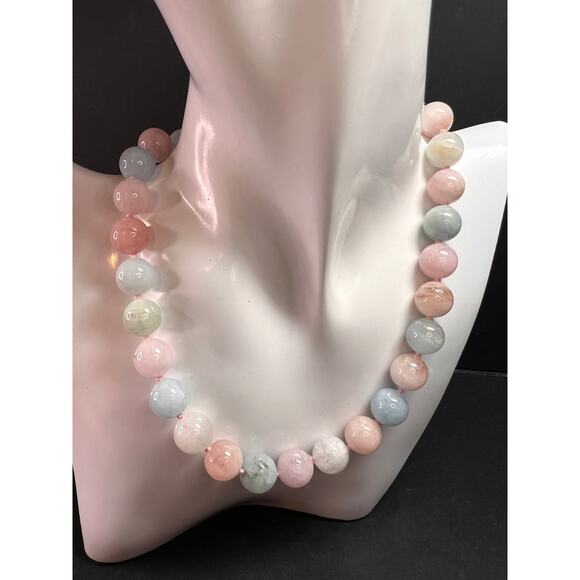 Modern Multi Beryl Bolo Necklace 12mm Morganite Aquamarine Sterling - Picture 2 of 13